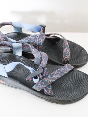 Chaco Women’s Black Sandals with Blue and Red-Accented Straps